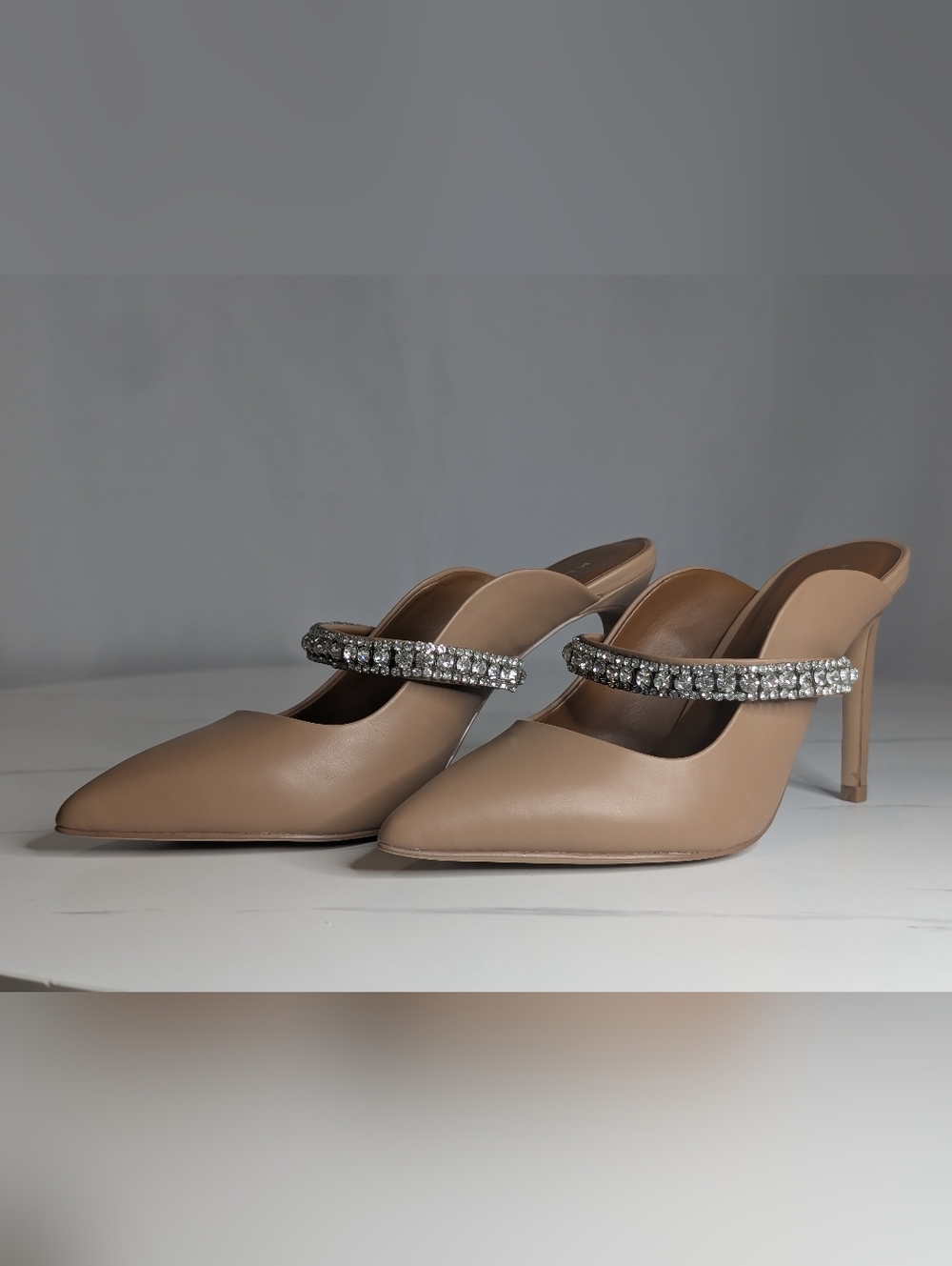 Kurt Geiger London Crystal Strap Mule Heels Nude Pointed Toe Stiletto Size 8 NIB - Picture 9 of 11